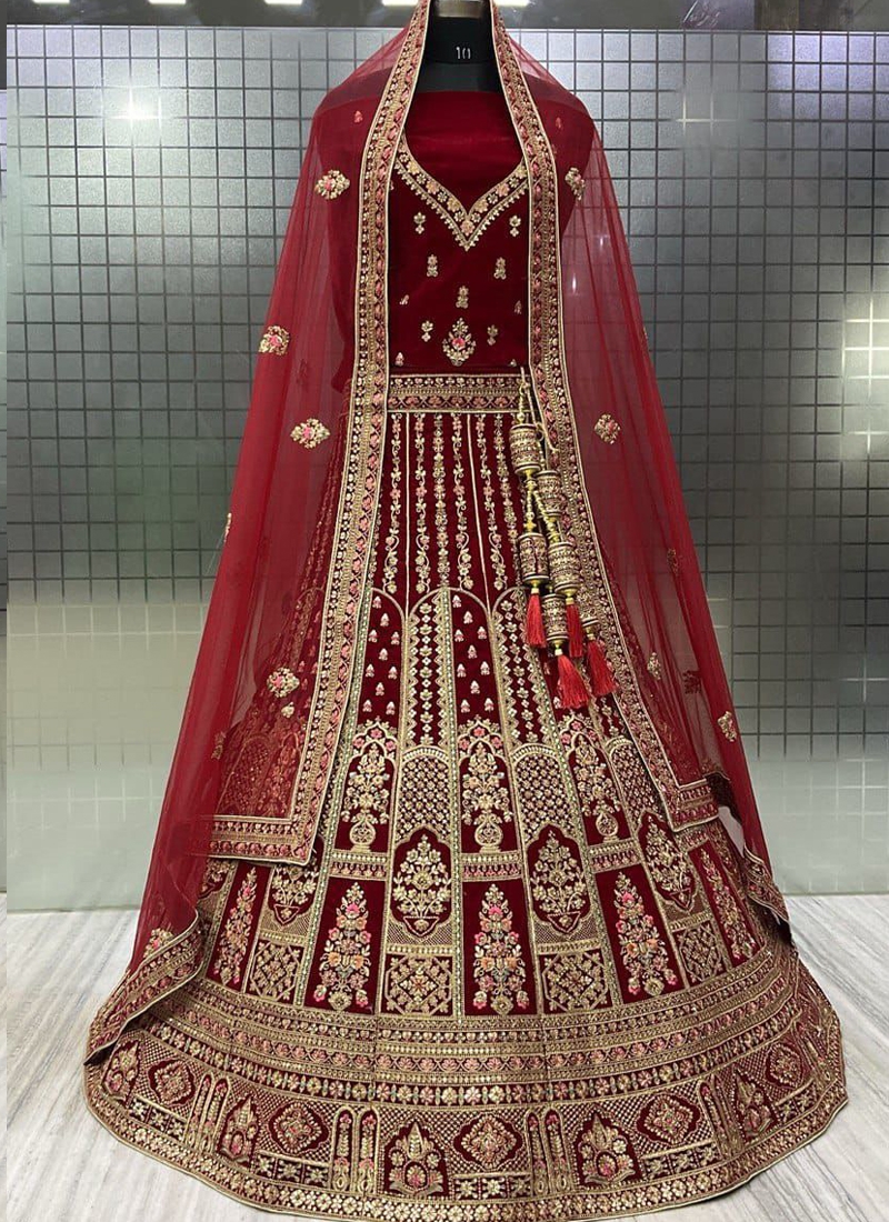 Heavy velvet lehenga choli for Bridal in Maroon