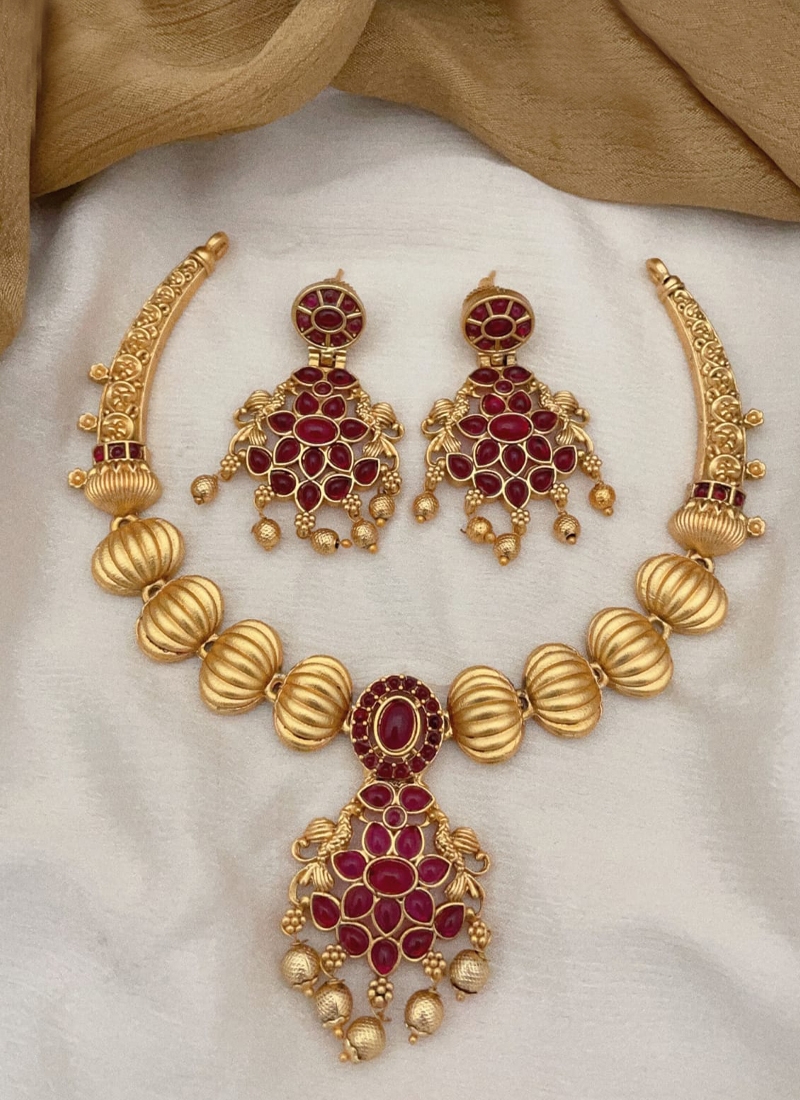 Alloy Designer Necklace Set in Ruby