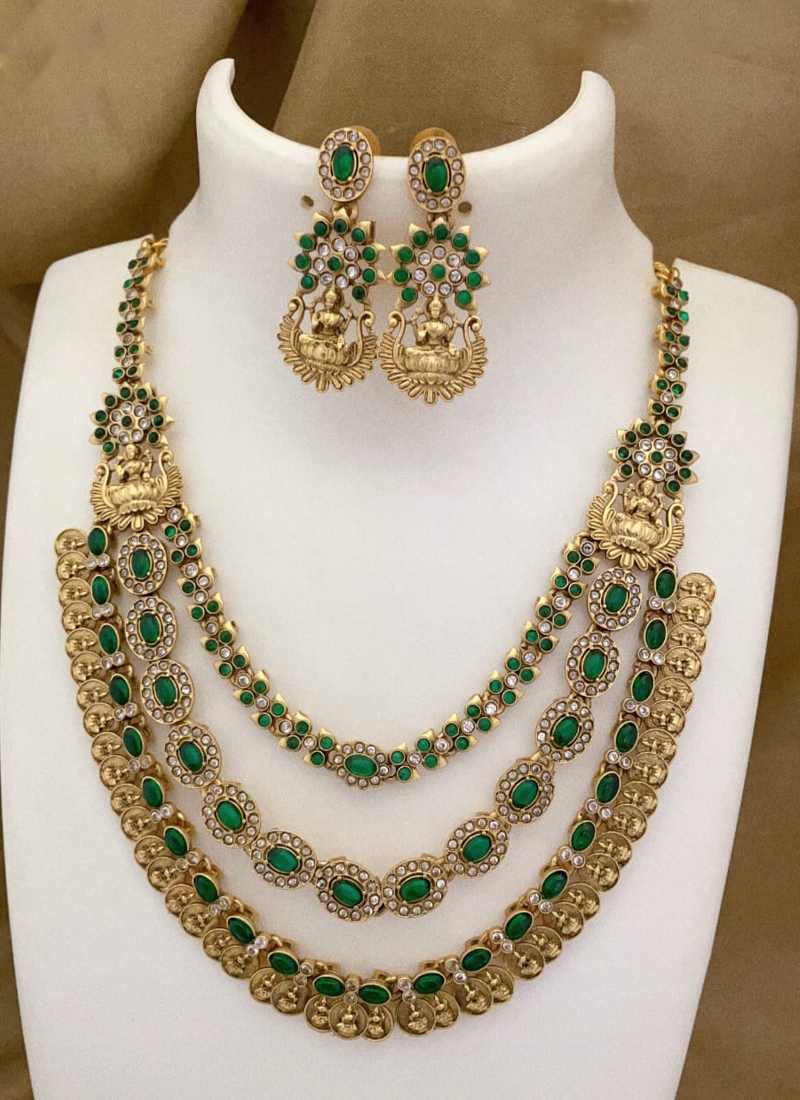 Three Layer Temple Necklace Set in Green