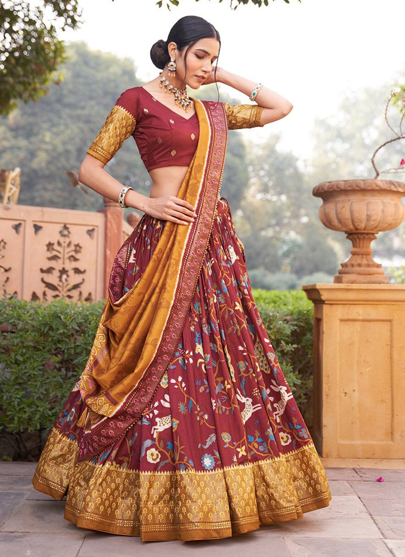 Embroidery wedding lehenga in Maroon