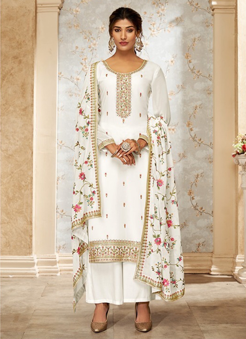 Traditional and trendy plazzo suit set in White