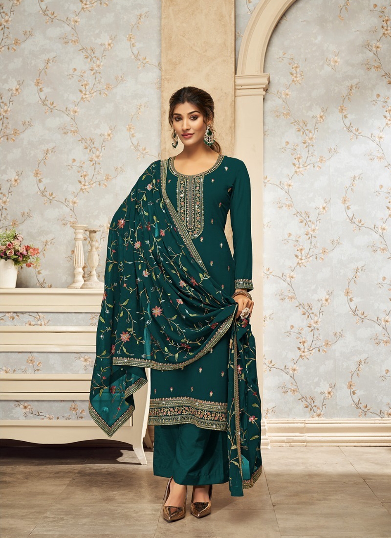 Traditional and trendy plazzo suit set in Green