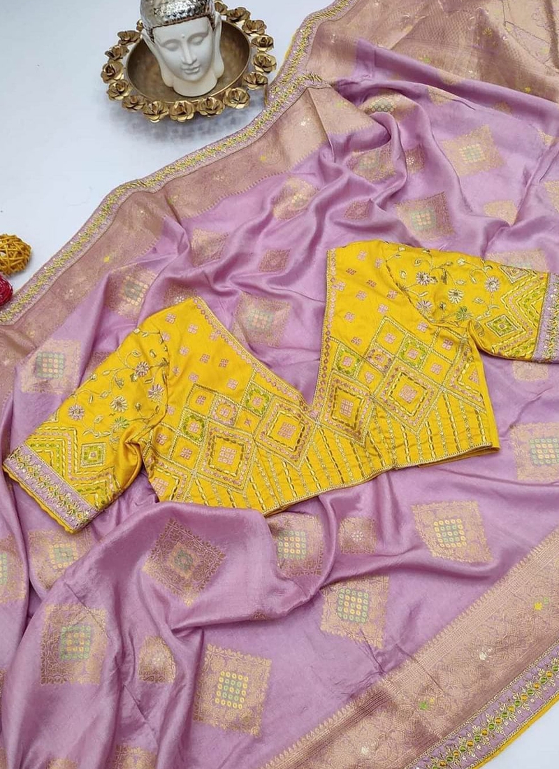 Women's traditional pure silk saree in Lavender