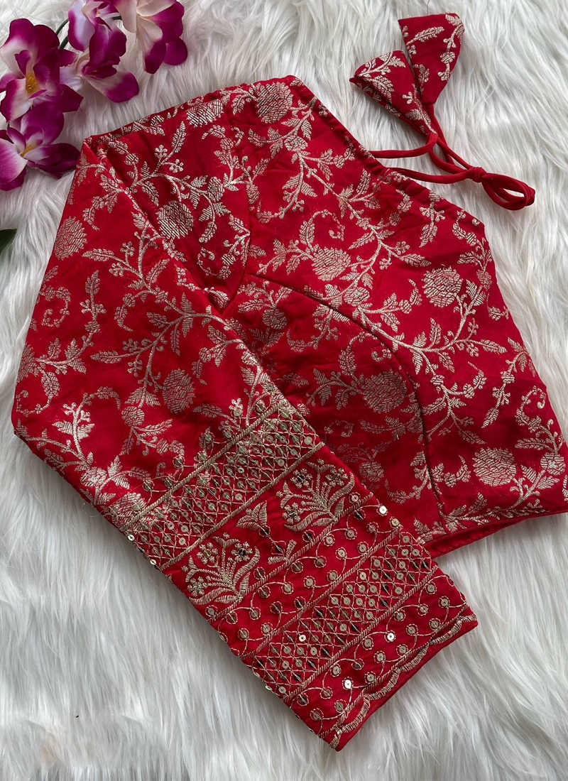 Trendy dola silk blouse with zari work in Red