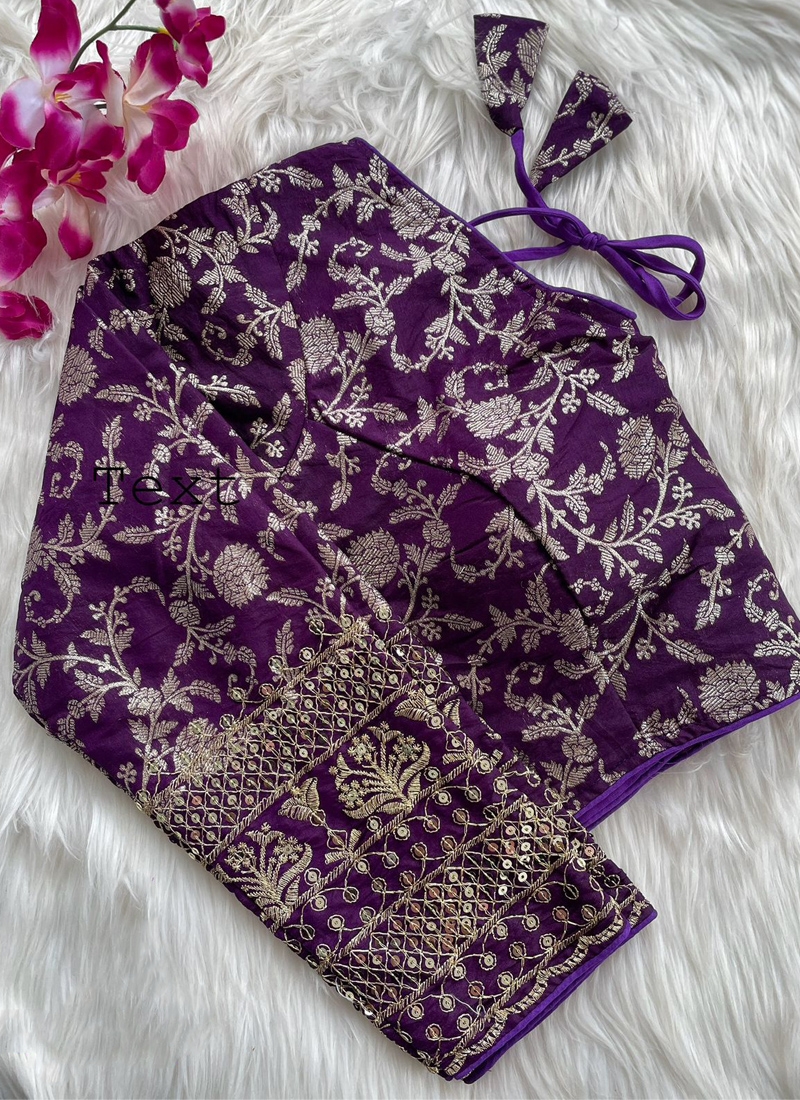 Trendy dola silk blouse with zari work in Purple