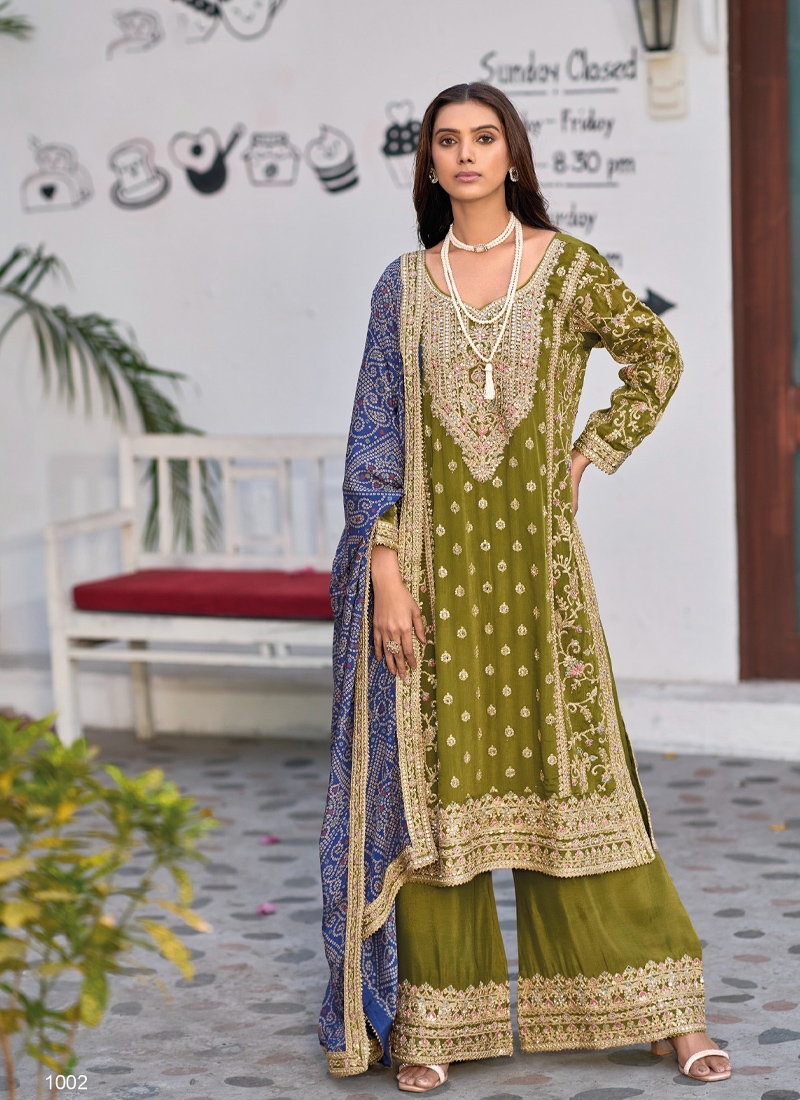 Designer heavy work sharara set in Green