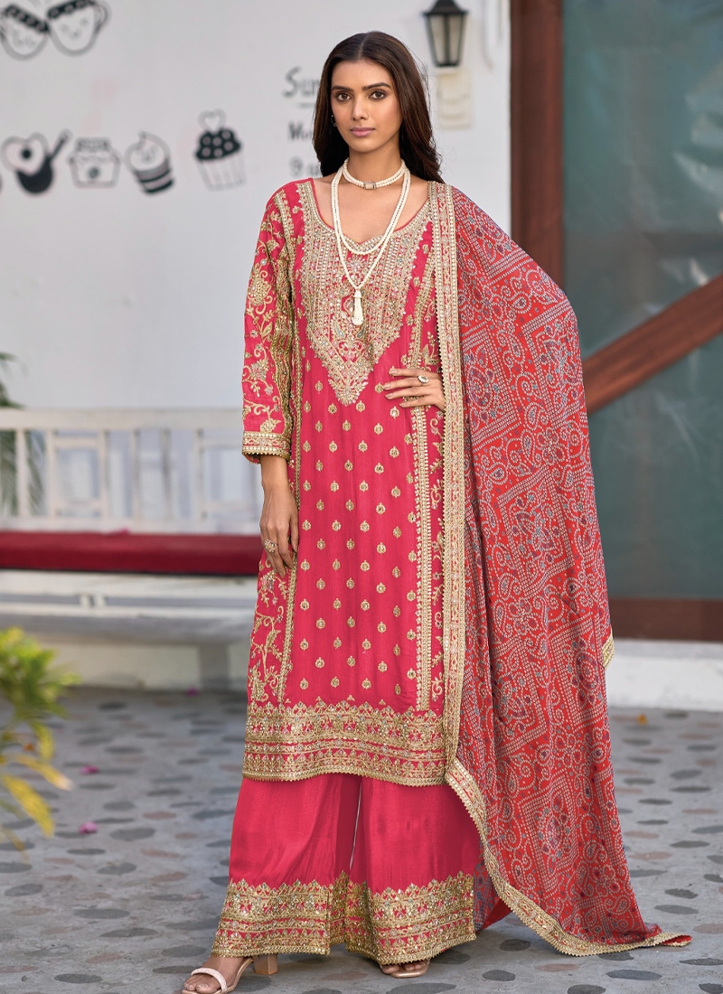 Designer heavy work sharara set in Pink