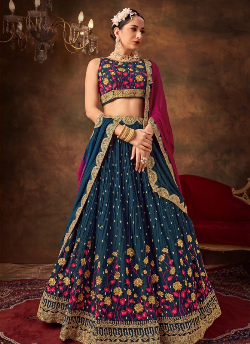 Embroiderd georgette beautiful lehenga in Blue