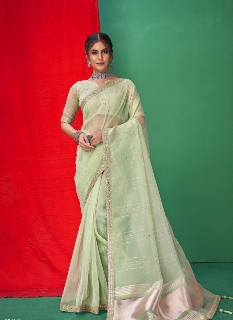 Traditional gotta patti saree with beautiful embroidery in Green