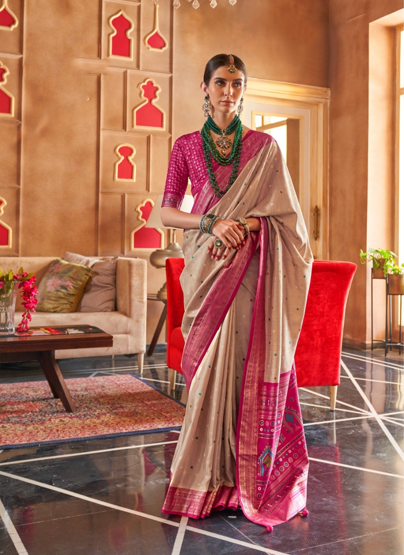 Traditional and designer silk saree in Cream