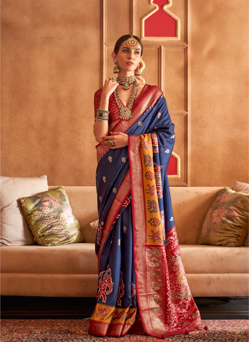 Traditional and designer silk saree in navy blue