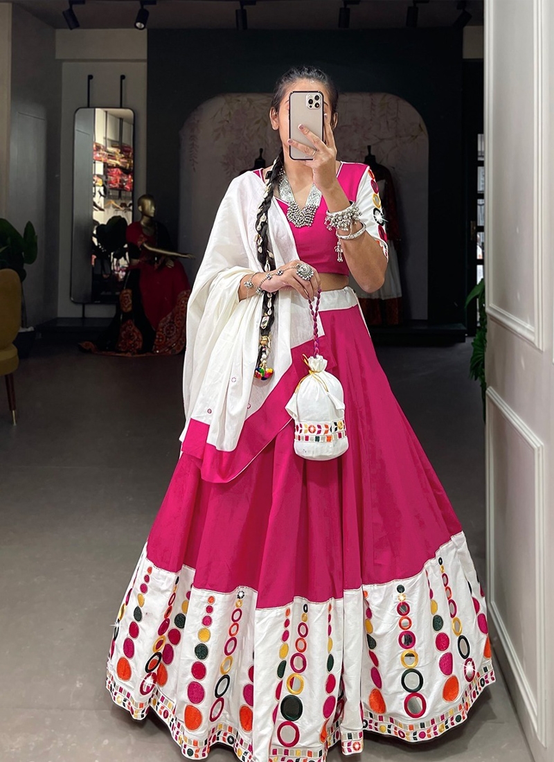 Stunning cotton navratri lehenga choli with mirror in pink