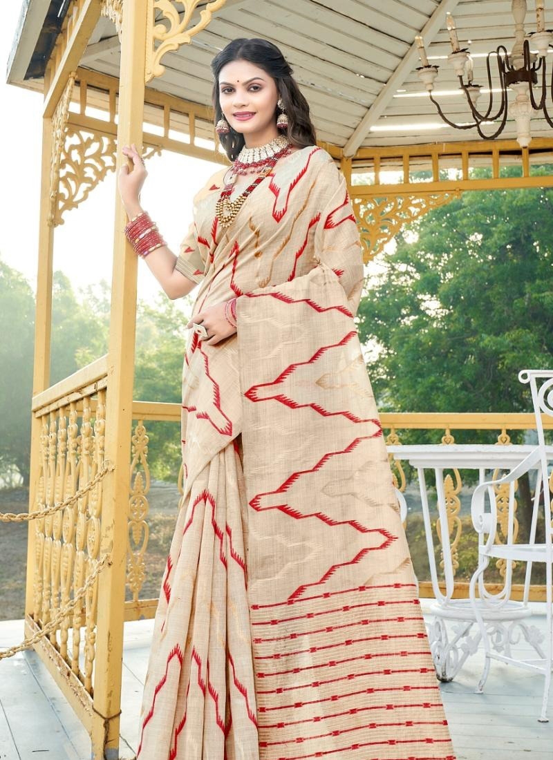 Stunning casual cotton saree with zari work in red