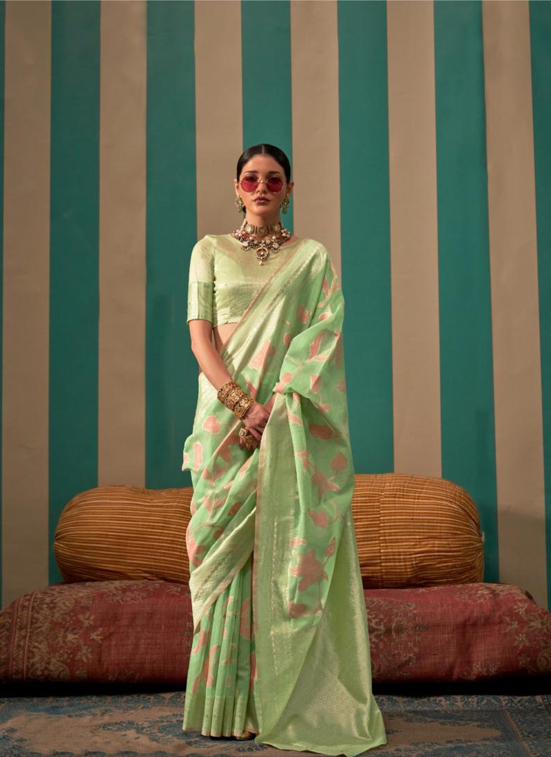 Exclusive casual wear saree with zari work in light green