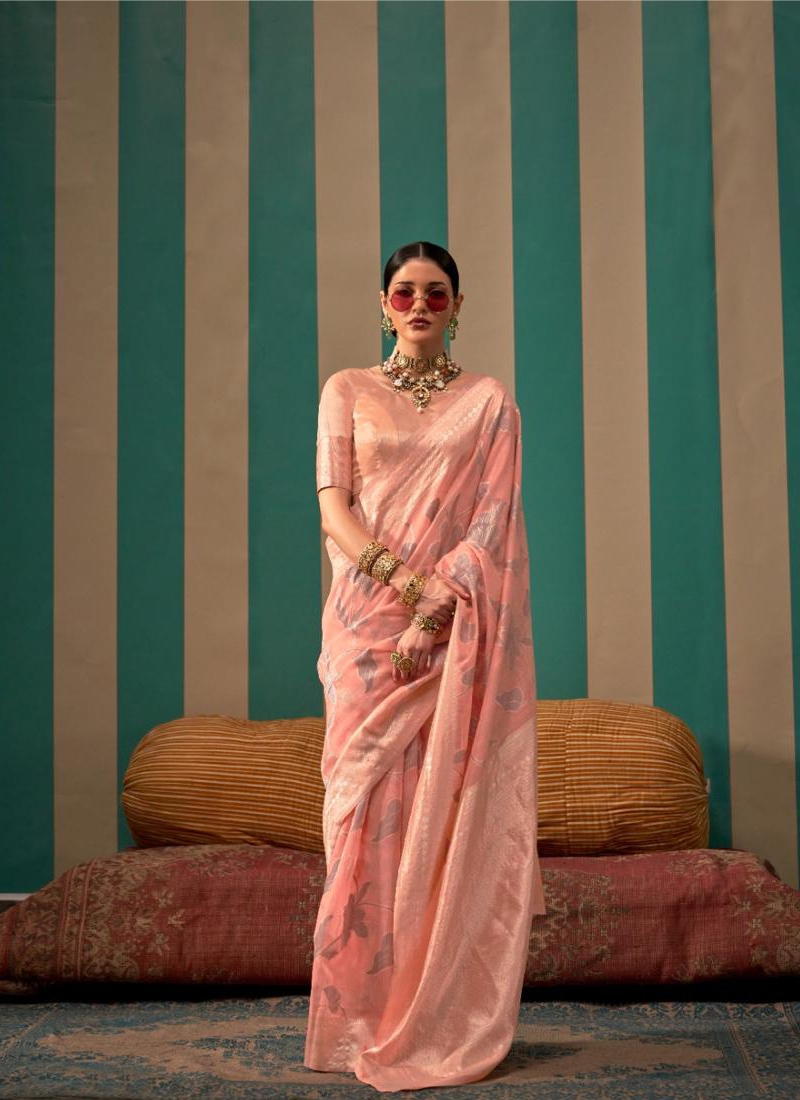 Exclusive casual wear saree with zari work in baby pink