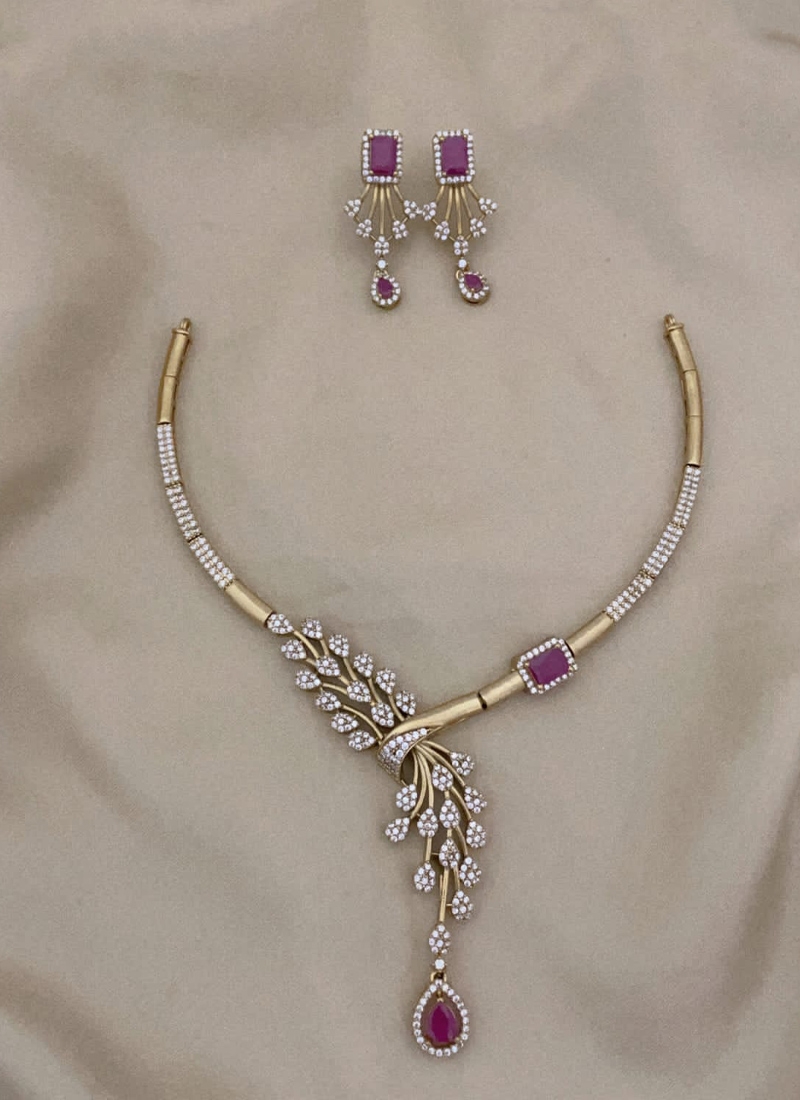 Ruby pink and white combination necklace set
