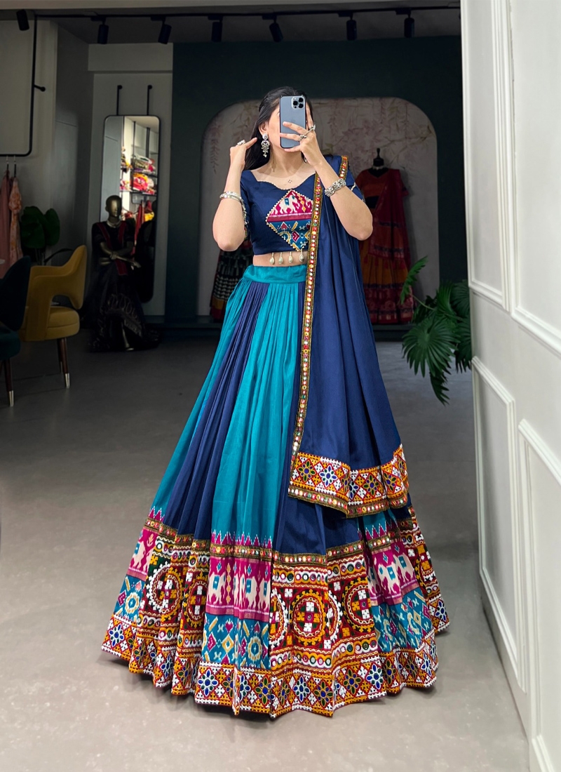 Navratri special lehenga choli with real mirror work in blue