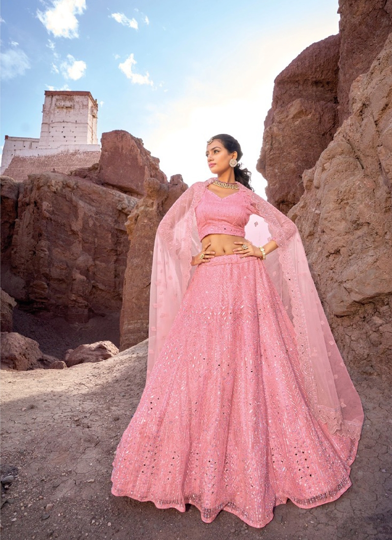 Amazing sequin net lehenga with mirror wok in baby pink