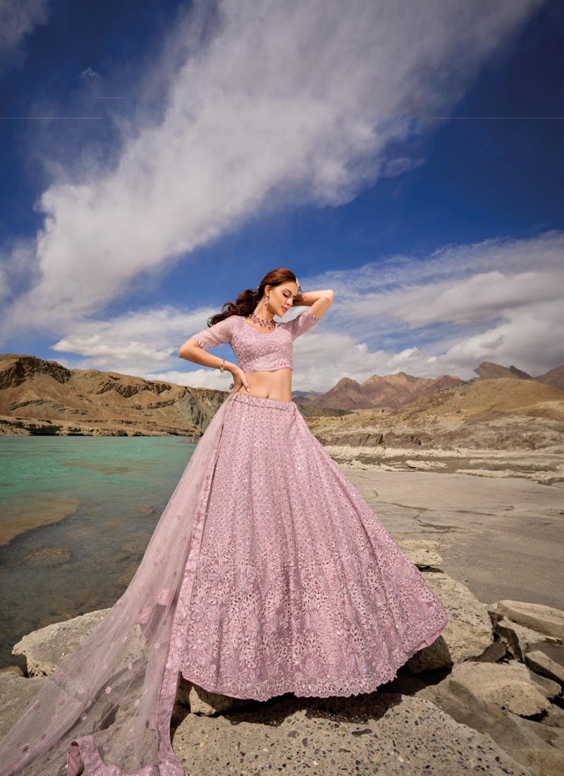 Amazing sequin net lehenga with mirror wok in lavender