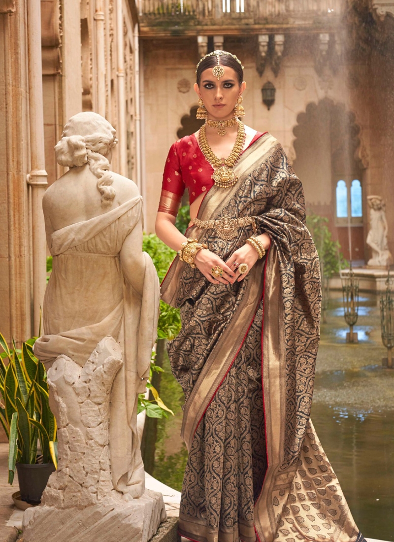 Stunning new silk saree with jacquard weaving in black