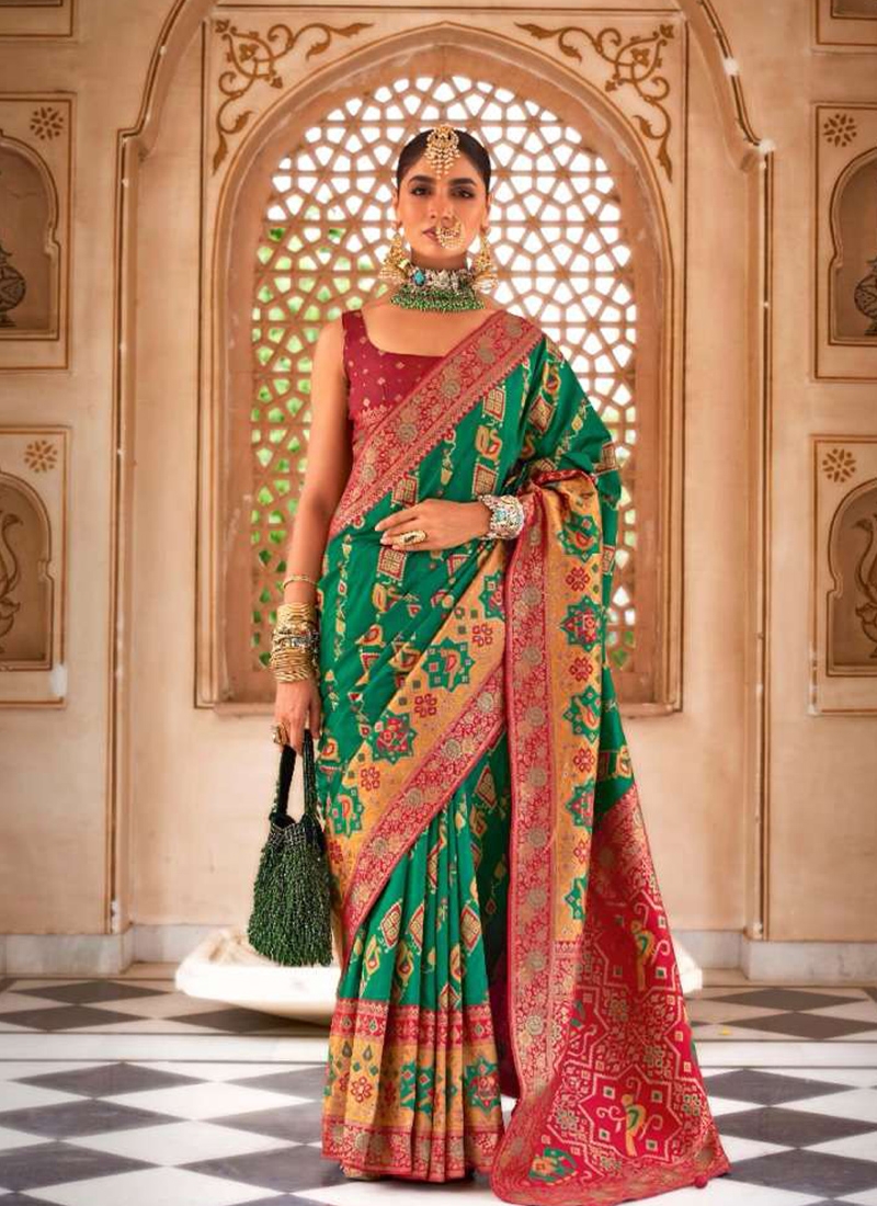 New exquisite banarasi silk saree with traditional design in green