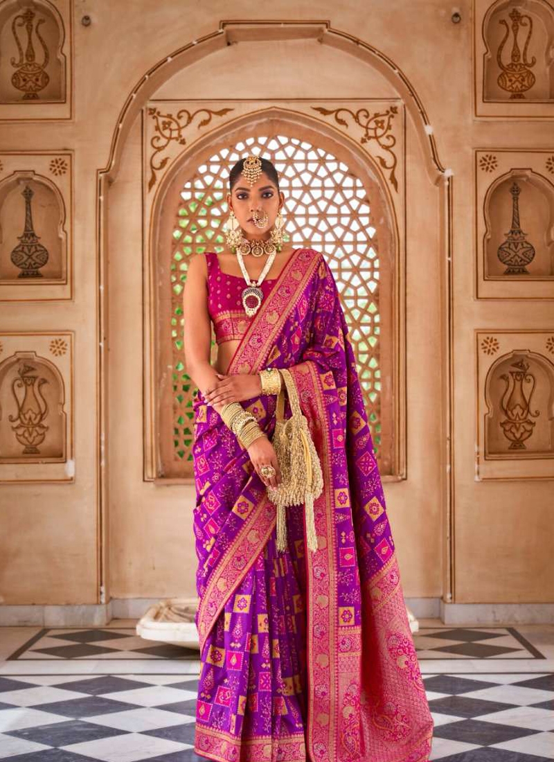 New exquisite banarasi silk saree with traditional design in dark purple