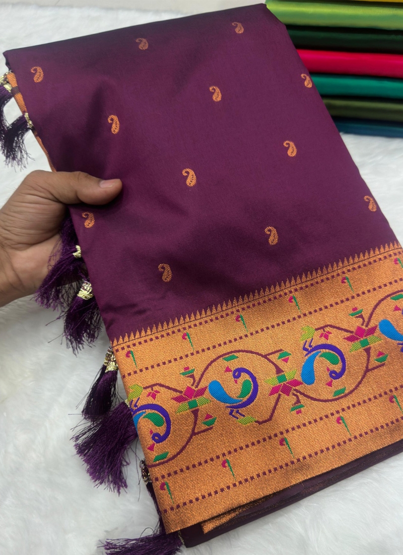 Beautiful paithani silk saree with meenakari design in purple