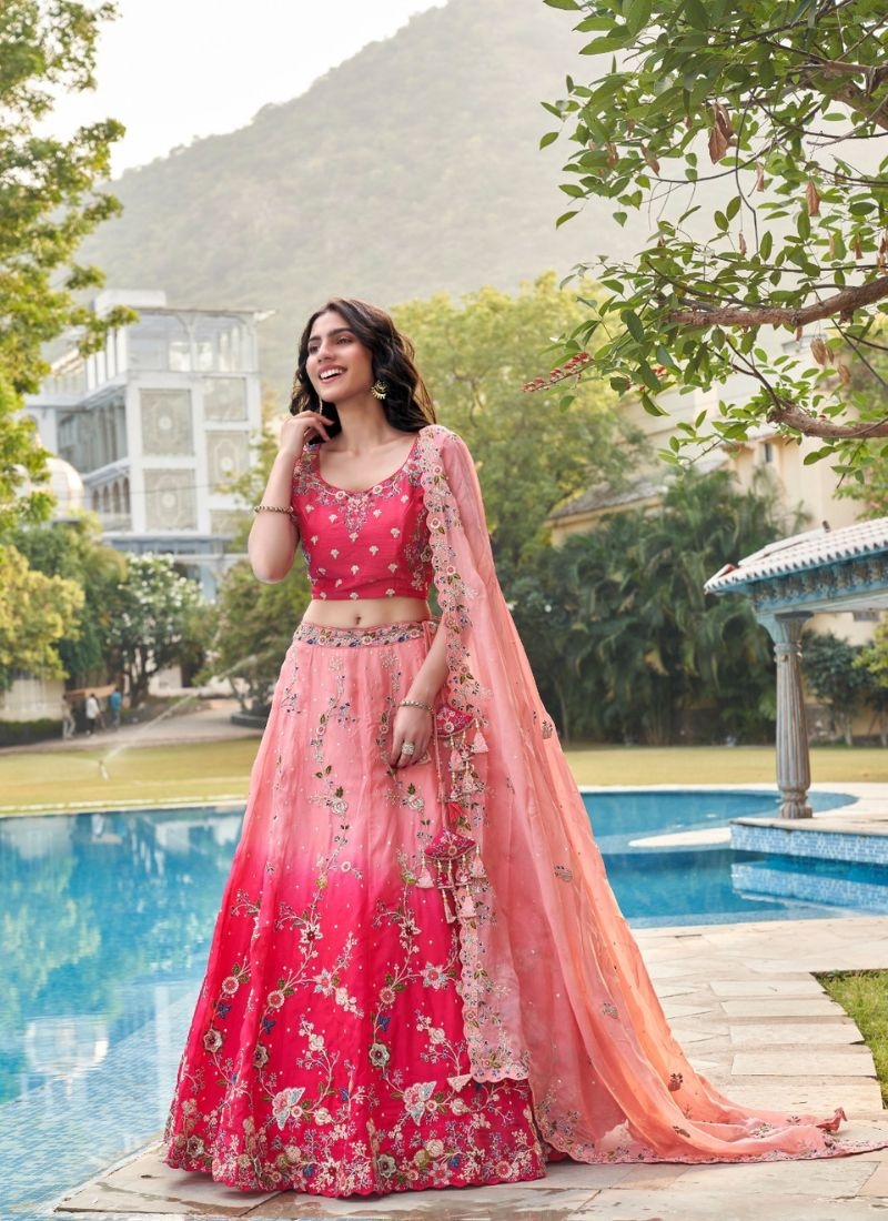 Beautiful lehenga choli with mirror and stone work in pink