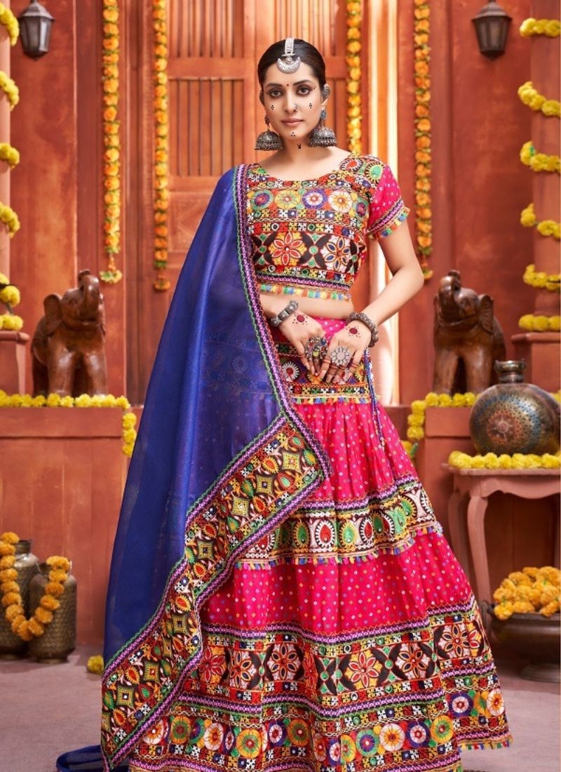 Navratri special lehenga with real mirror work in dark pink