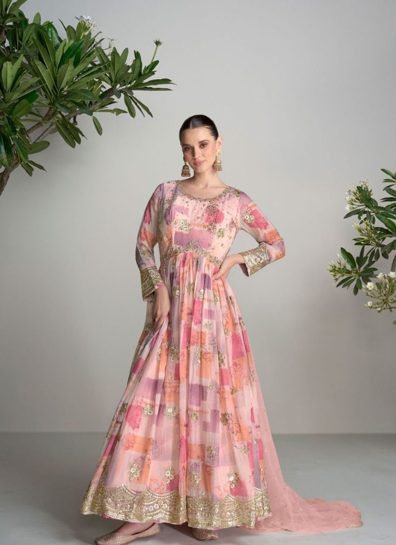 Beautiful digital printed anarkali suit in baby pink