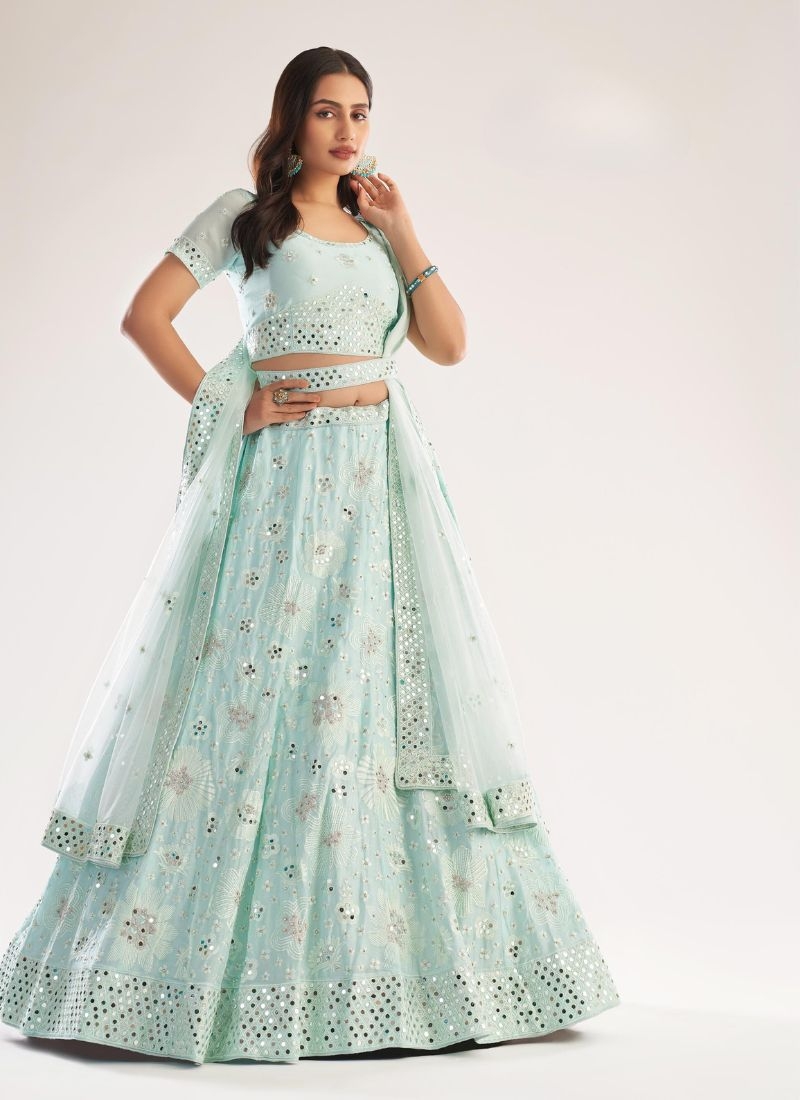 Premium silky georgette lehenga choli in light blue