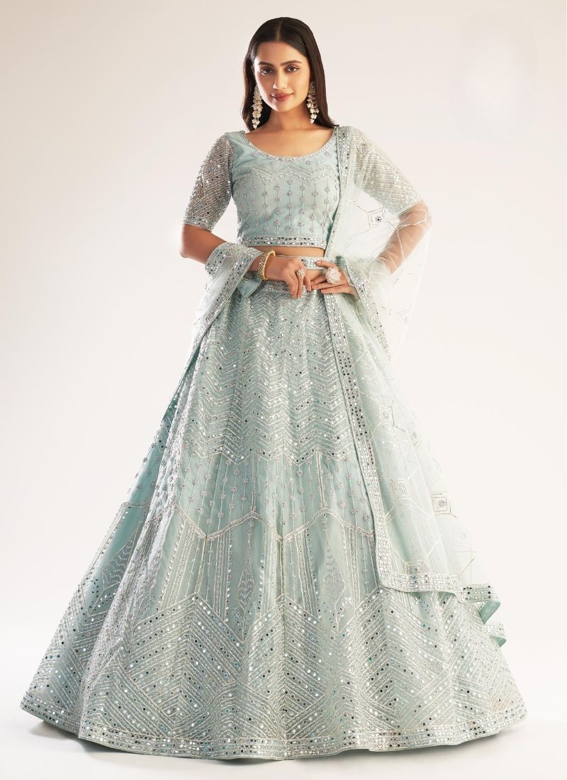 Premium silky georgette lehenga choli and dupatta in light blue