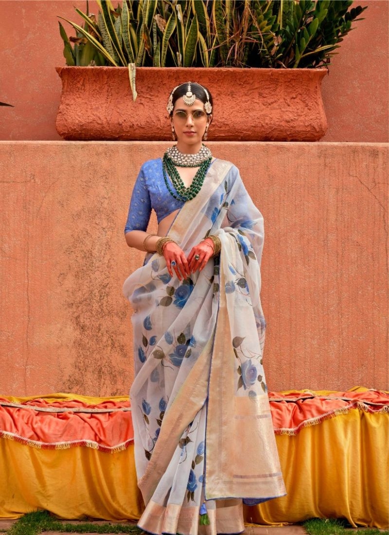 Modern organza silk saree with jacquard design in purple