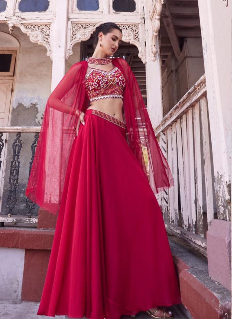 Designer georgette lehenga with hand embellishment in pink