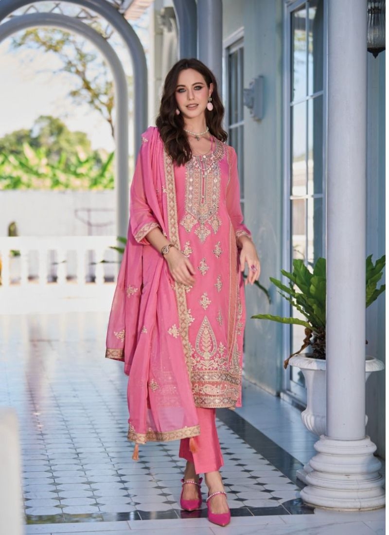 Exquisite heavy organza kurta pant set in baby pink