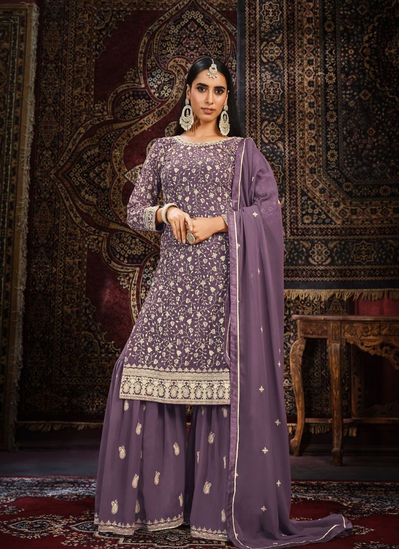 New pakistani style sharara suit set in purple