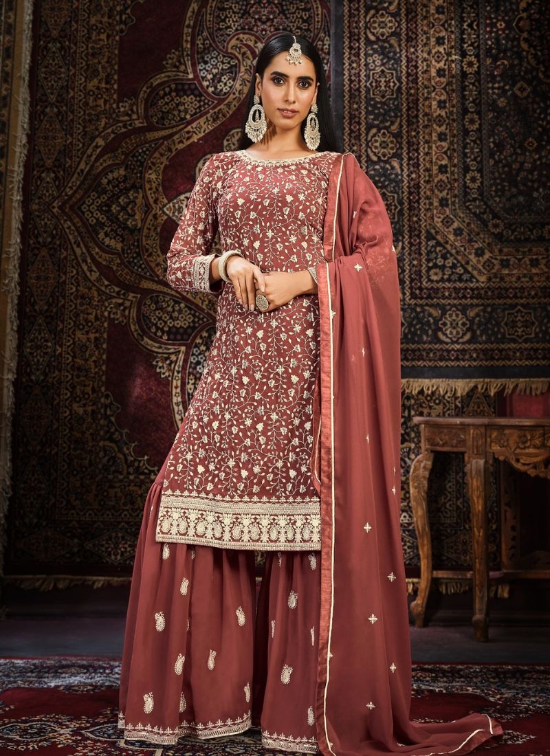 New pakistani style sharara suit set in red