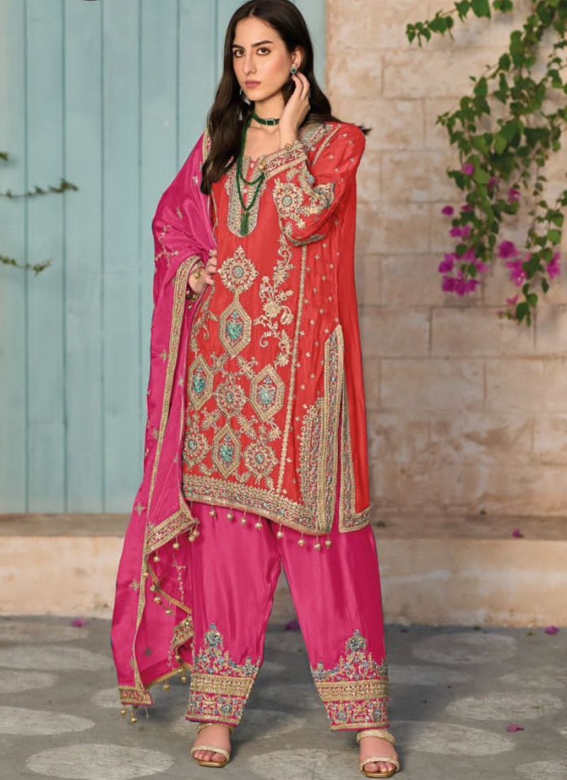 Pure chinon salwar suit with gota patti embroidery in pink