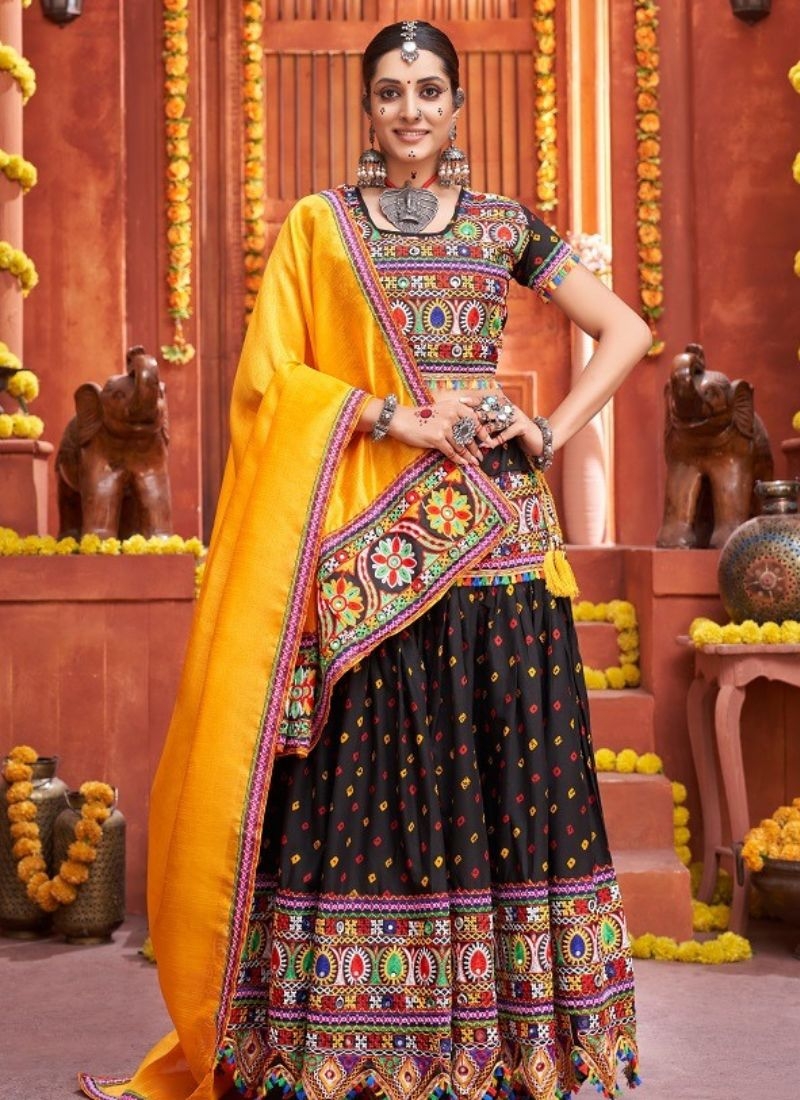 Navratri special lehenga with real mirror work in black