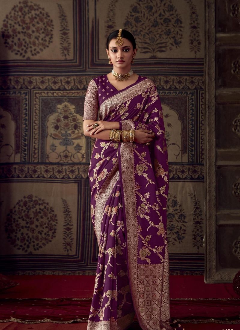 Pure dola silk saree with meenakari work in wine