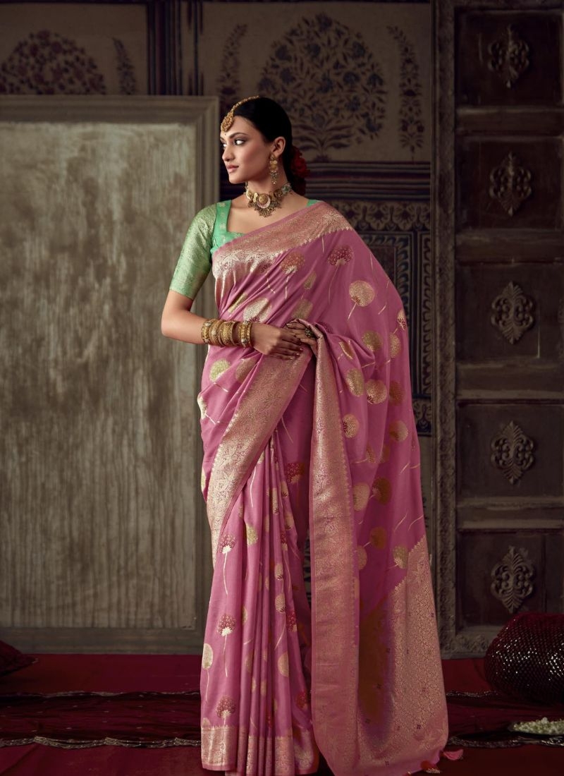 Pure dola silk saree with meenakari work in baby pink