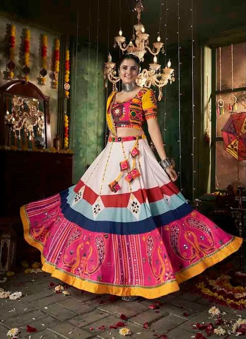 Navratri special cotton lehenga with printed blouse in pink