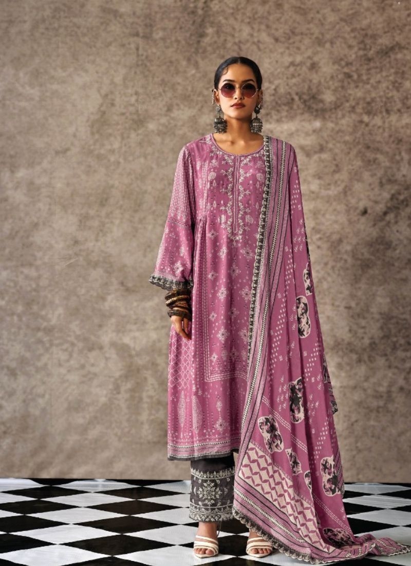 Stunning pure muslin palazzo suit with digital printing in pink