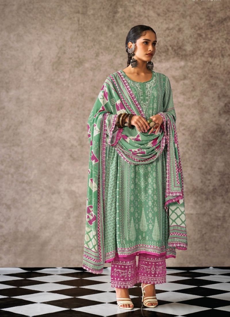Stunning pure muslin palazzo suit with digital printing in light green