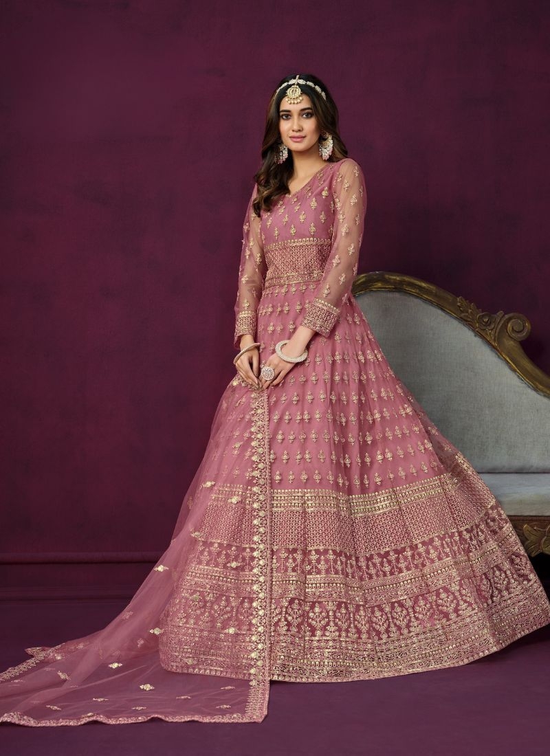 Exquisite anarkali suit with embroidered dupatta in pink