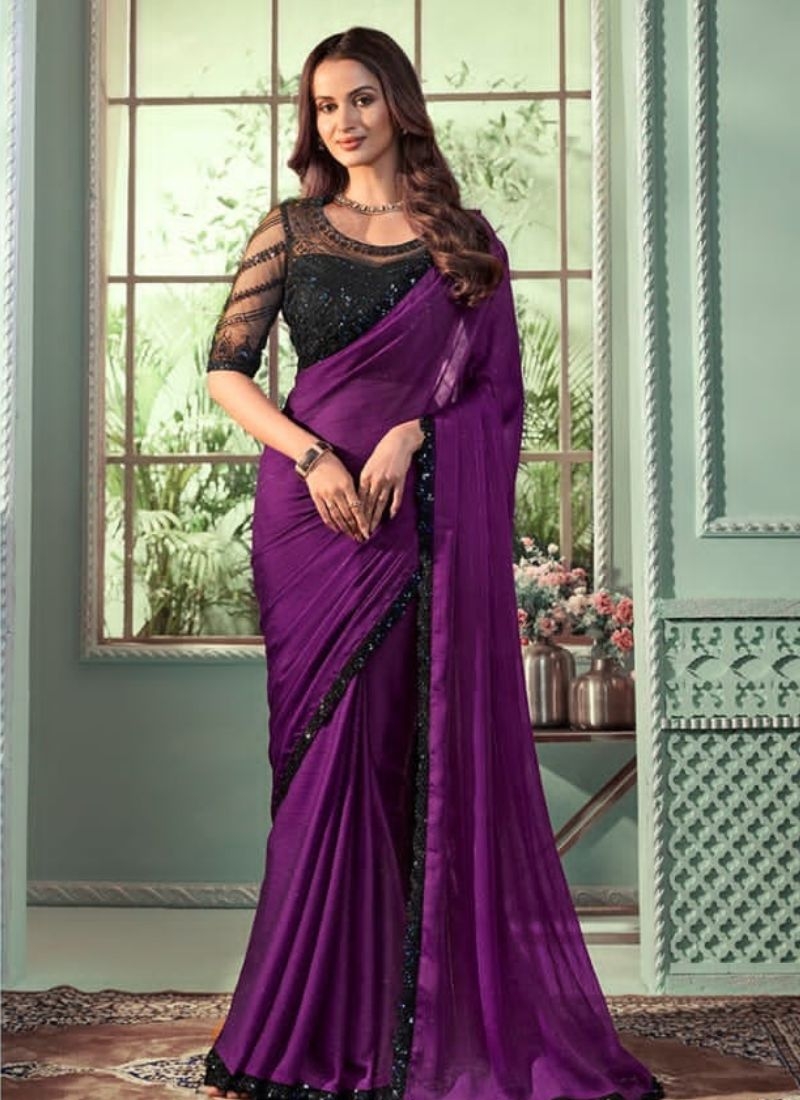 Premium designer saree with beautiful blouse in purple