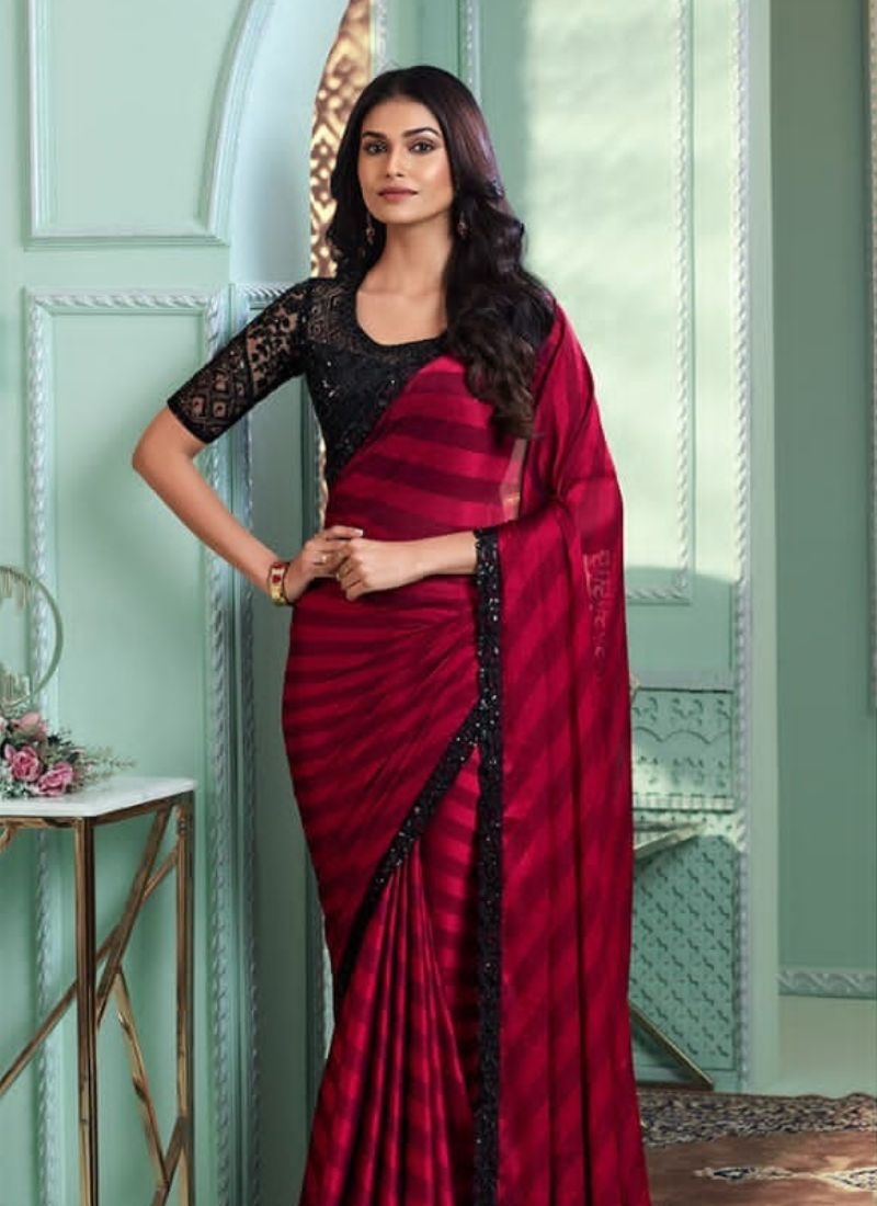 Premium designer saree with beautiful blouse in red