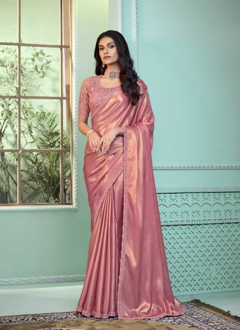 Premium designer saree with beautiful blouse in pink