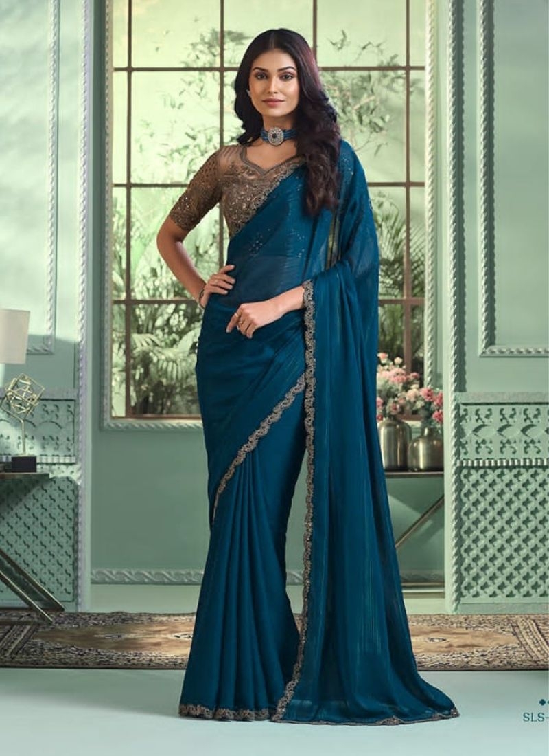 Premium designer saree with beautiful blouse in blue