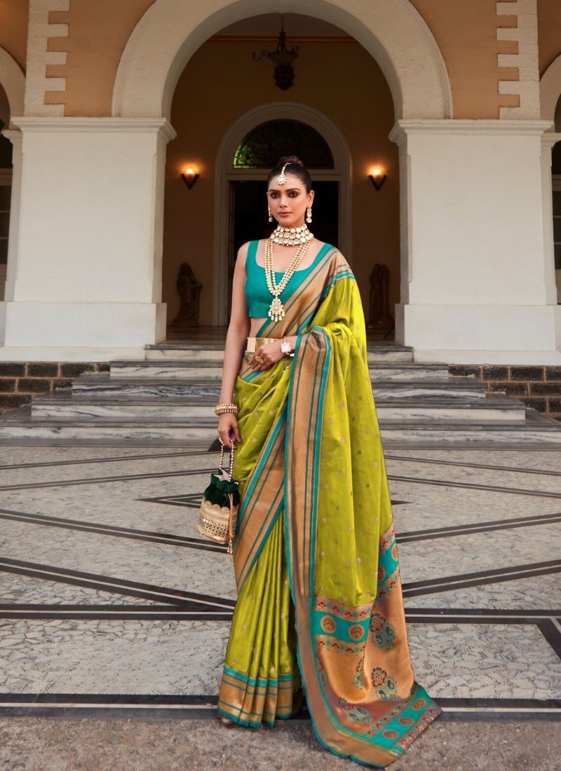 Exquisite pathani silk saree with minakari work in light green